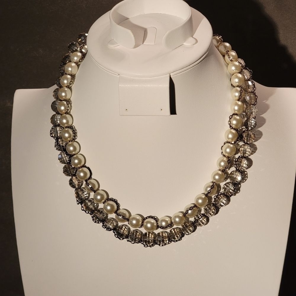 Vintage Faux Pearl and Crystal Necklace